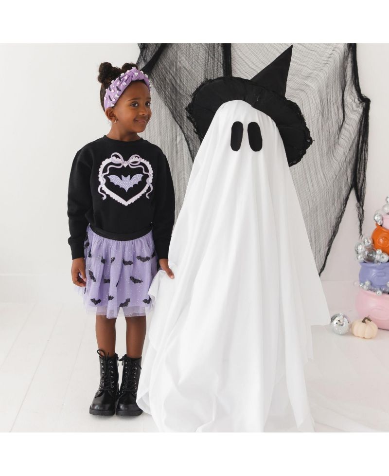 Girls' 4-16 Rhinestone Bat Patch Halloween Sensory-Friendly Sweatshirt