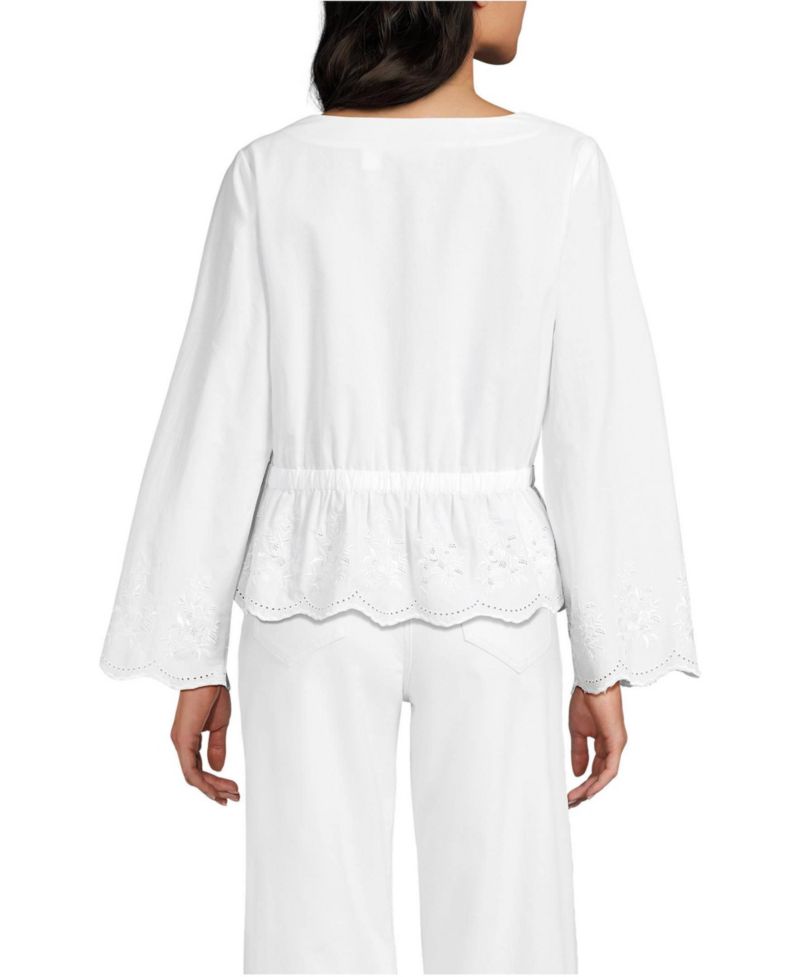 Women's Embroidered Poplin Long Sleeve Blouse
