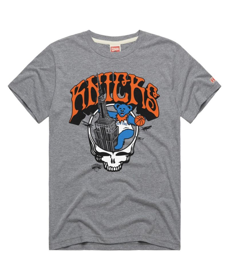 Men's and Women's Gray New York Knicks x The Grateful Dead Skull Tri-Blend T-Shirt