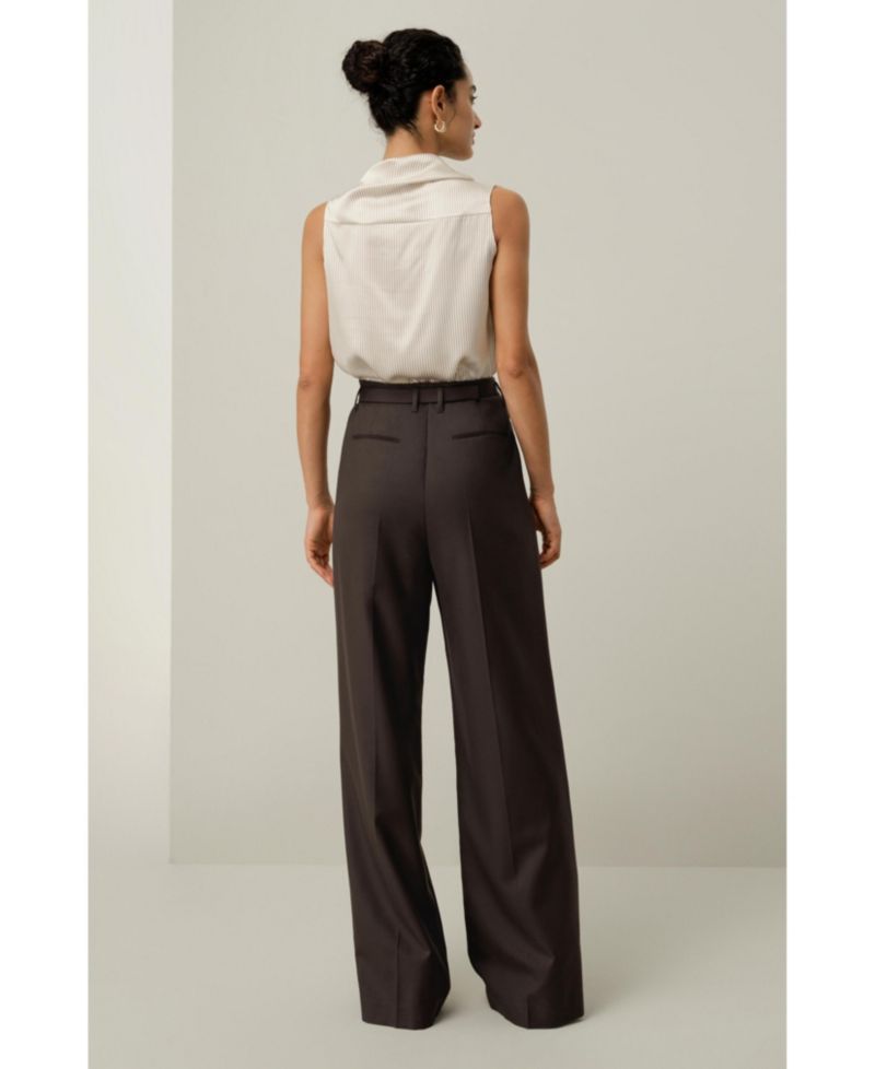 Women's Silk Wool High-Waisted Wide-Leg Pant