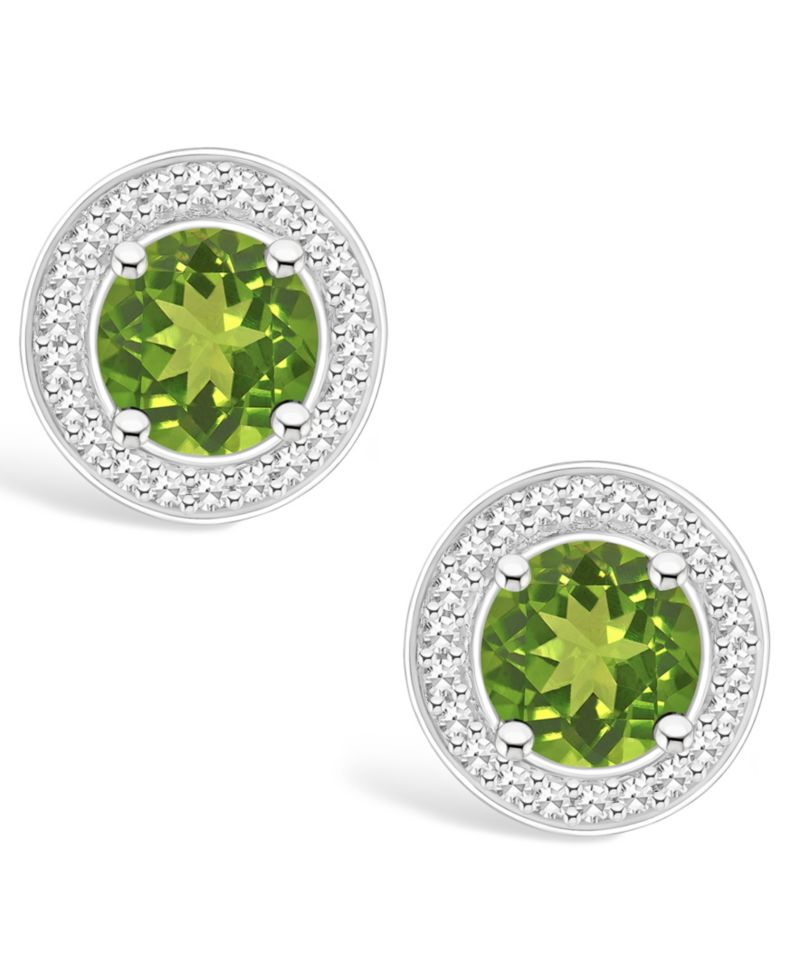 Peridot (1-9/10 ct. t.w.) and Diamond (1/5 ct. t.w.) Halo Studs in Sterling Silver