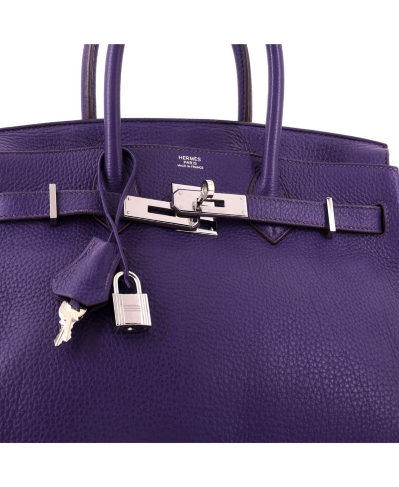 Pre-Owned Hermes Birkin 30 Handbag Purple Togo with Palladium Hardware