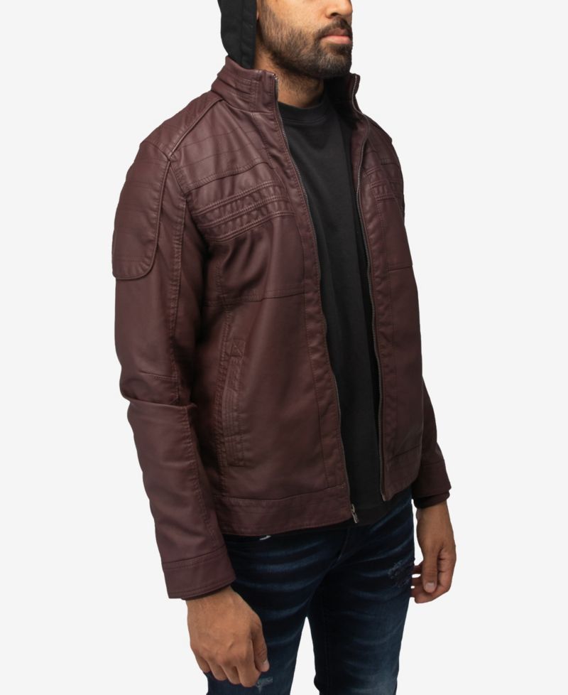XRAY Men's Moto PU Jacket With Hood and Faux Shearling Lining