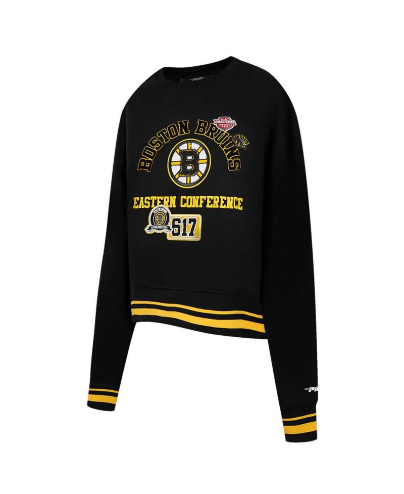 Women's Black Boston Bruins Area Code Cropped Pullover Sweatshirt