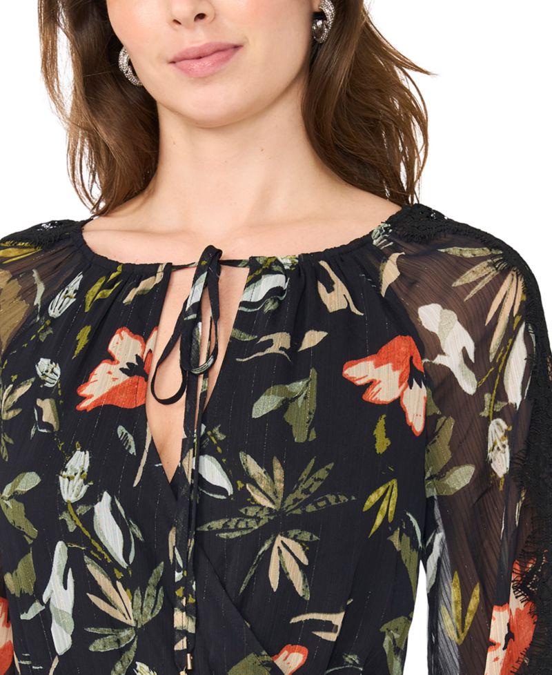 Women's Floral-Print Tiered Long-Sleeve Maxi Dress