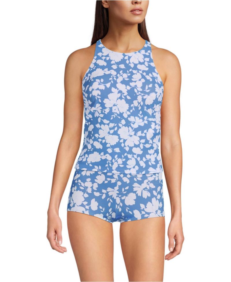 Women's Tugless High Neck Strappy Back Tankini Swimsuit Top