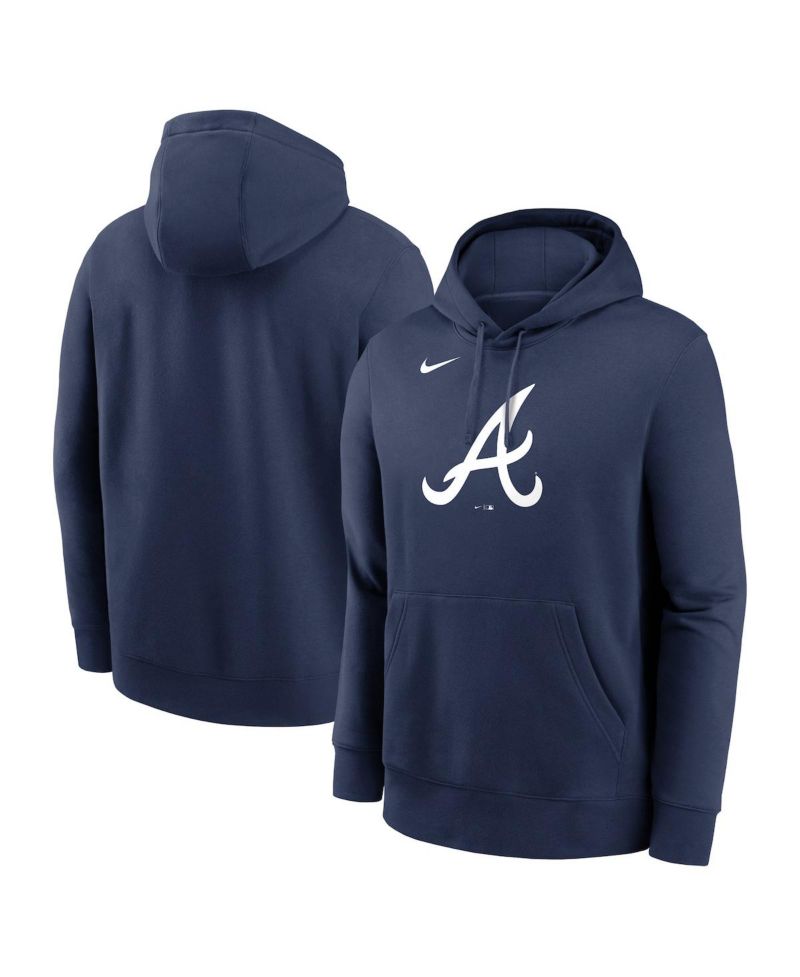 Men's Navy Atlanta Braves Logo Club Fleece Pullover Hoodie