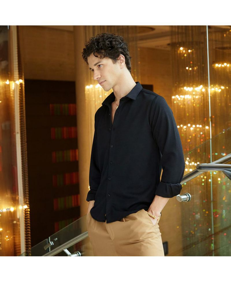 Men's Midnight Black Waffle-Textured Shirt