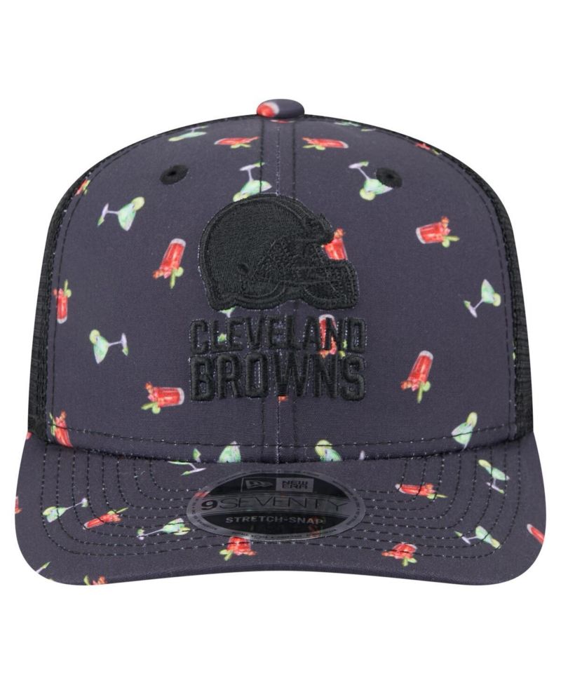 Men's Navy/Black Cleveland Browns Adventure Drinks Pattern 9SEVENTY Stretch-Snap Hat