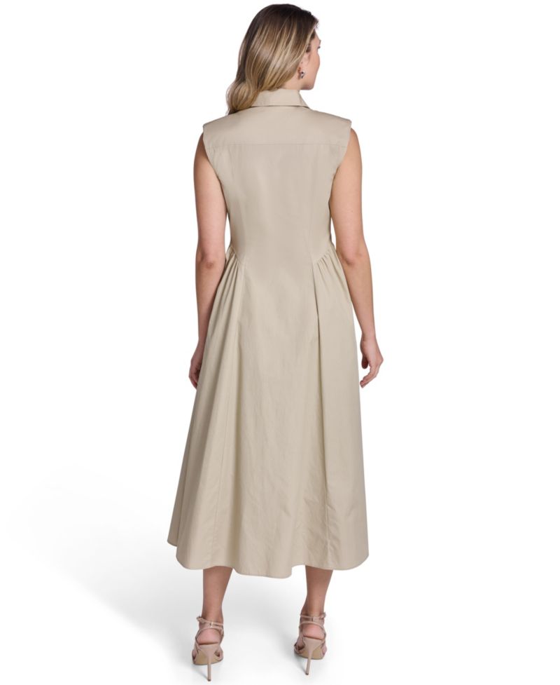 Women's Extended Cap Fit and Flare Seamed Shirt-Dress