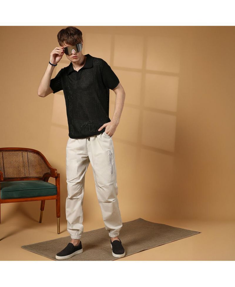 Men's Raven Black Textured-Knit Polo T-Shirt