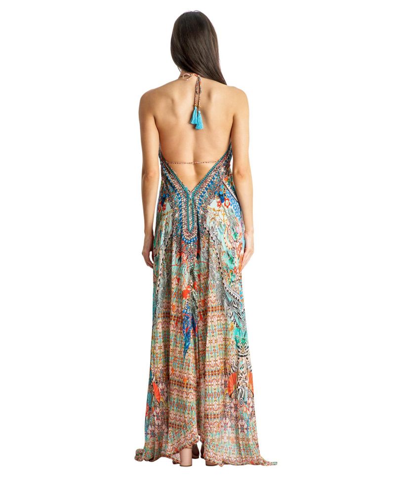 Women's Maxi Tribal Print Halterneck Dress