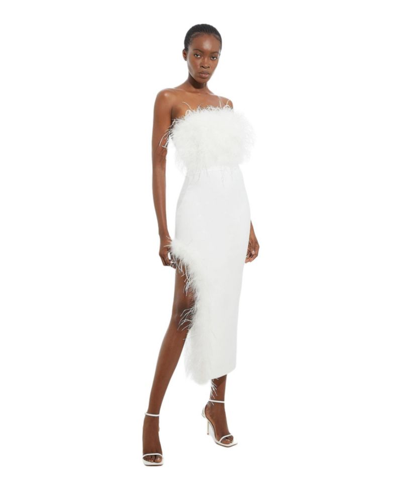 Women's Feather Detail Bandeau Knit Midi Dress