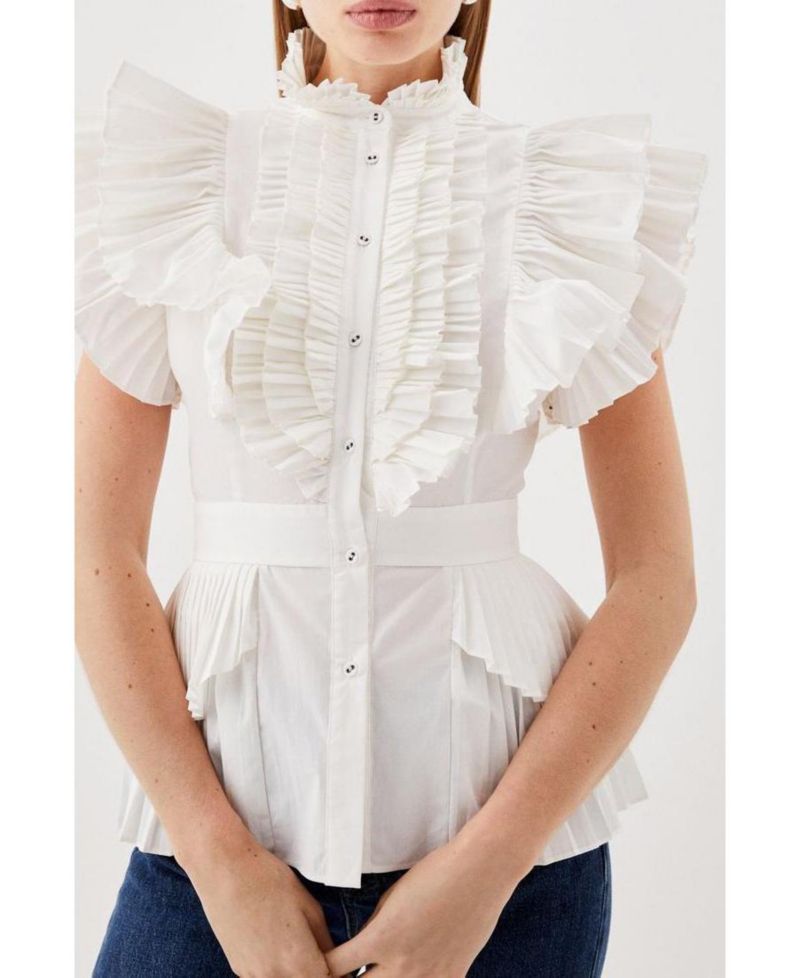 Women's Sleeveless Pleated Ruffle Blouse