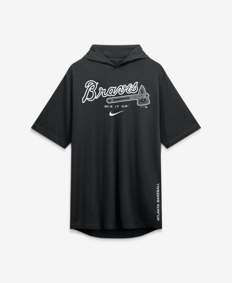 Men's Black Atlanta Braves Arched Wordmark Tri-Blend Hooded T-Shirt