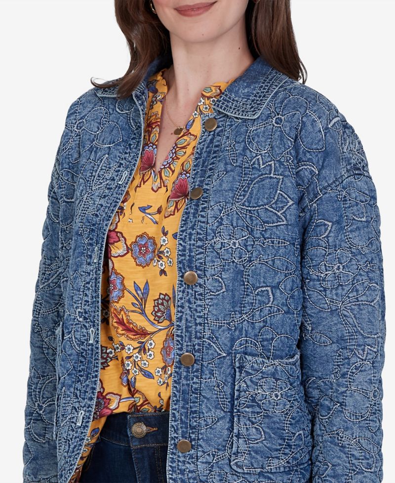 Petite Quilted Floral Denim Jacket