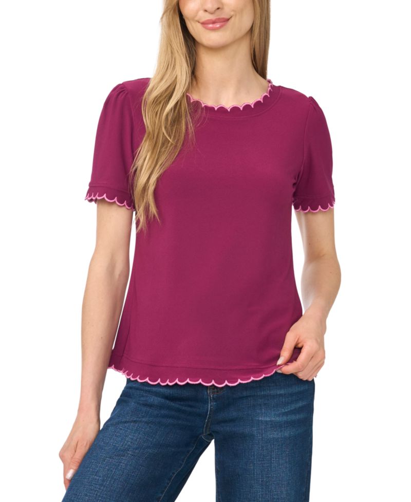 Women's Puff Sleeve Scalloped Blouse