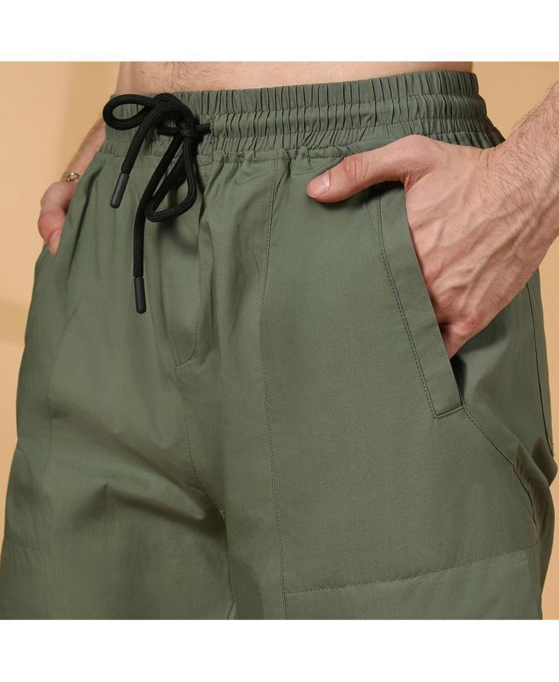 Men's Olive Green Solid Utility Trousers