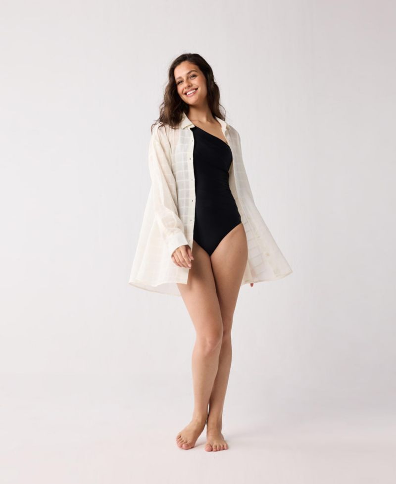 Women's Oversized Shirt Cover-up in Textured Checks