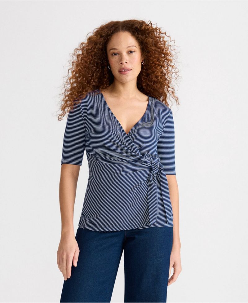Women's Elbow Sleeve Lightweight Jersey Side Tie Blouse