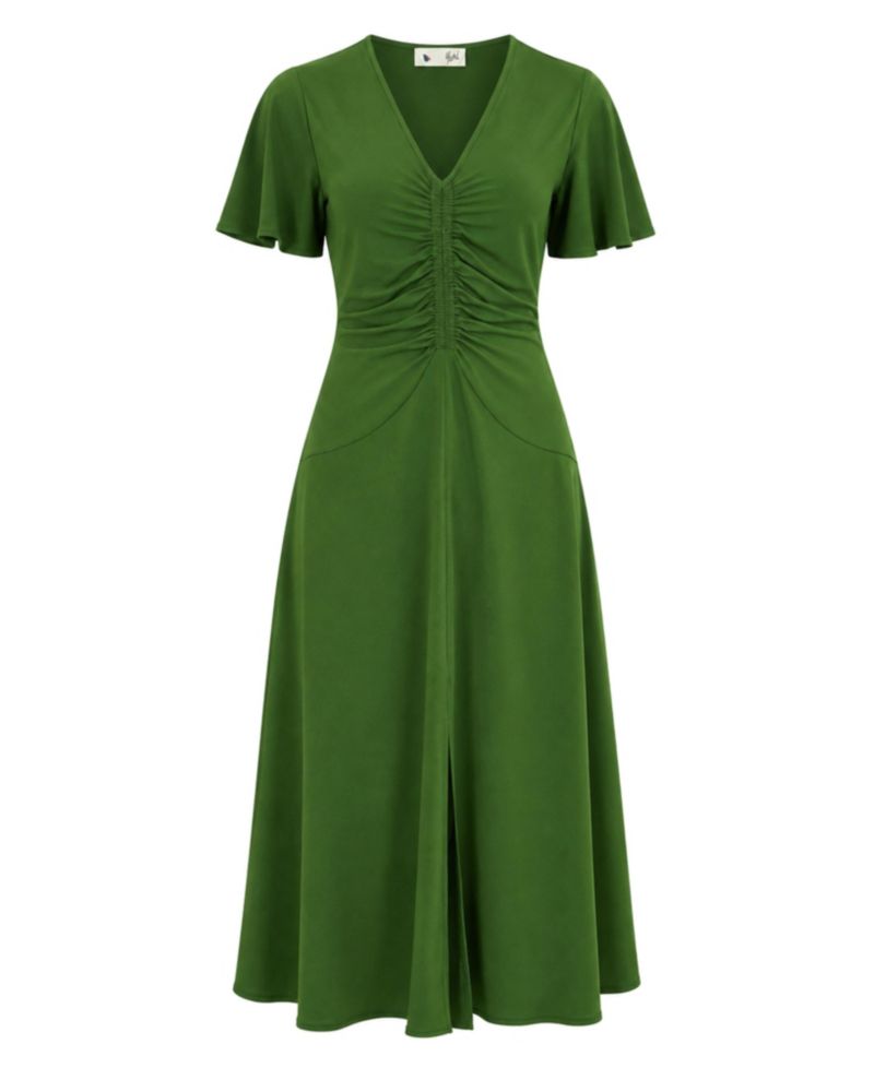 Women's Ruched Front Stretch Midi Dress
