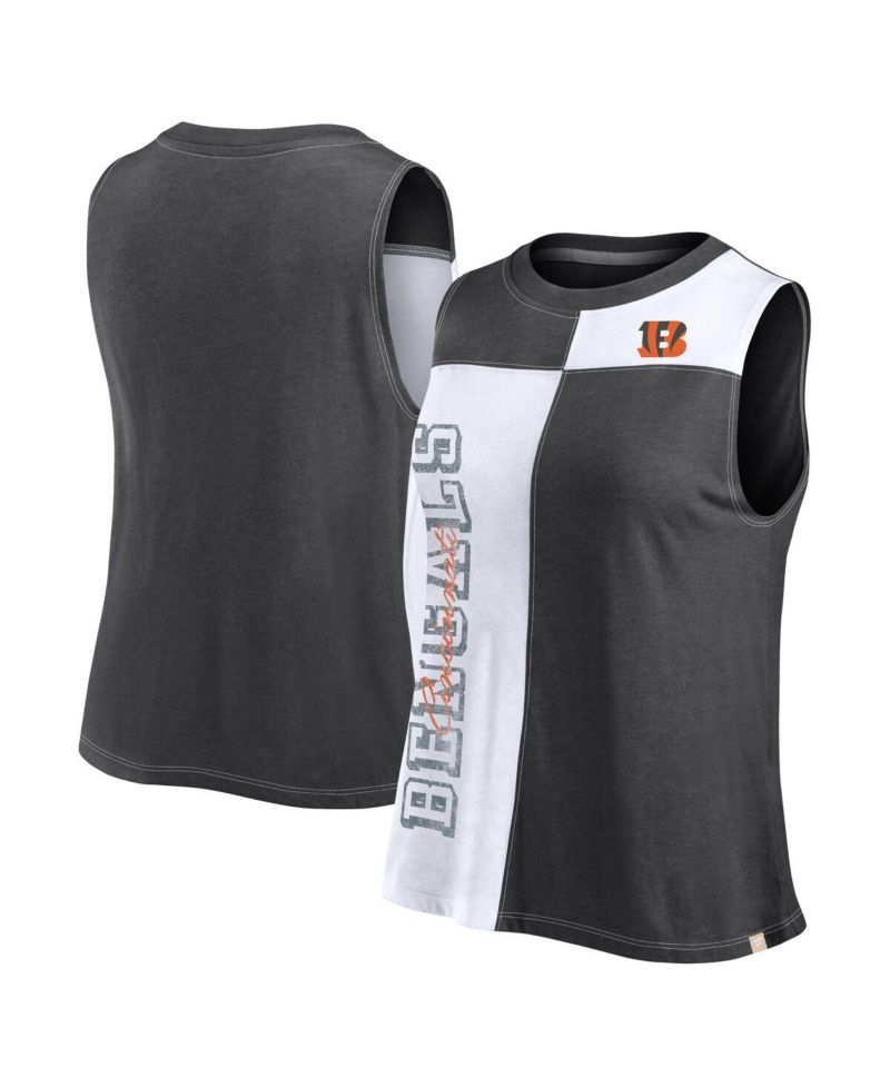 Women's Black/White Cincinnati Bengals Script Color Block Tank Top