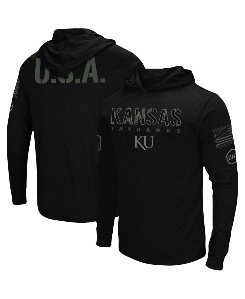 Men's Black Kansas Jayhawks OHT Military-Inspired Appreciation Hoodie Long Sleeve T-shirt