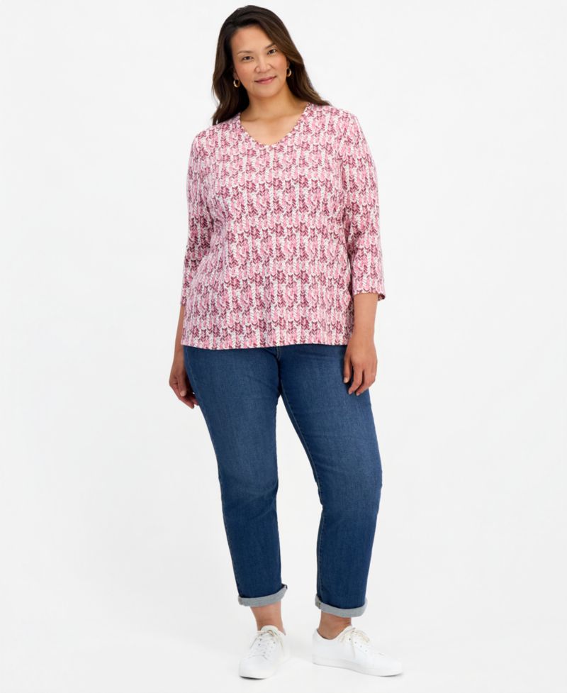 Petite Printed 3/4-Sleeve V-Neck Top