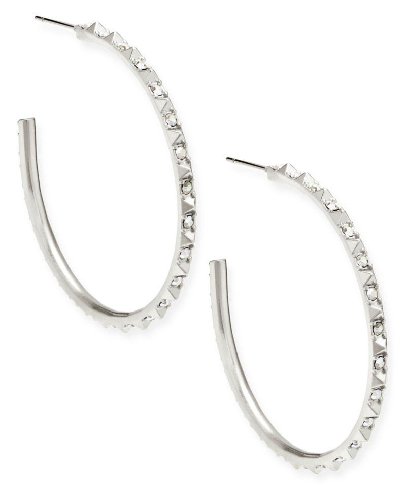 Medium Pav&eacute; C-Hoop Earrings, 1.7"