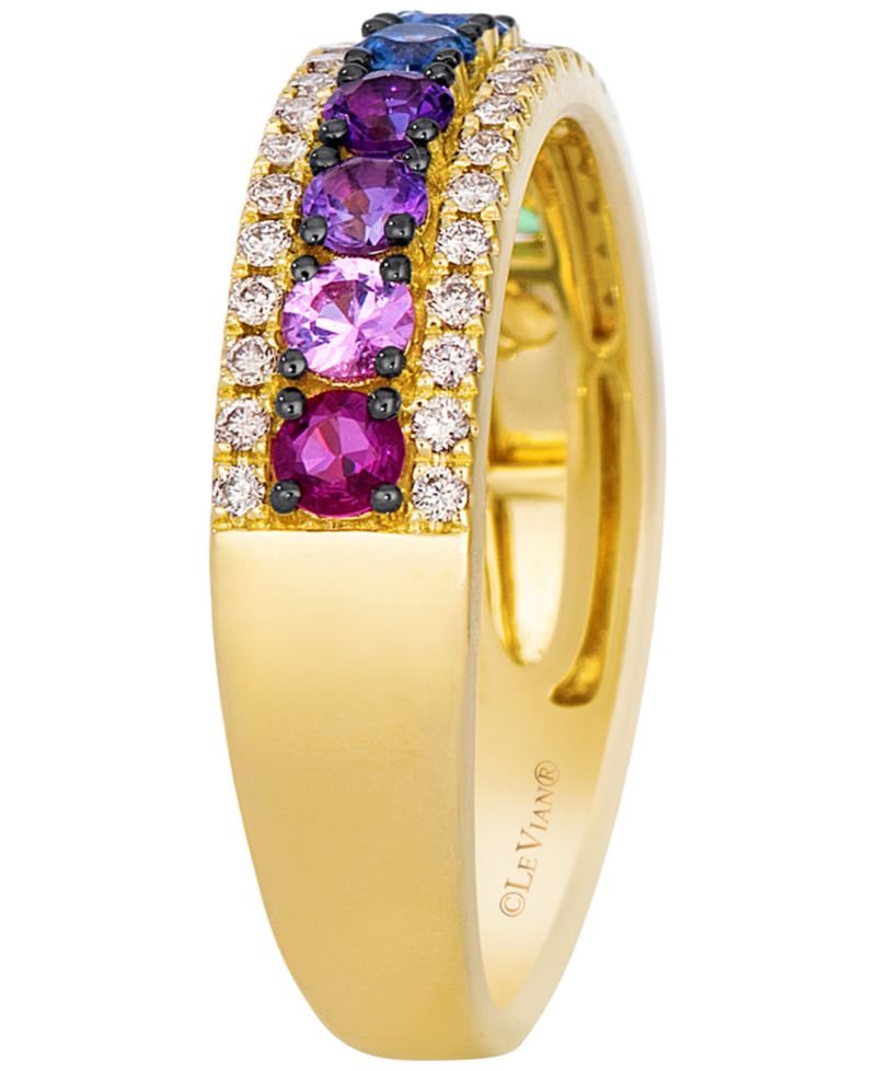 Multi-Gemstone & Diamond (1/5 ct. t.w.) Ring in 14k Honey Gold