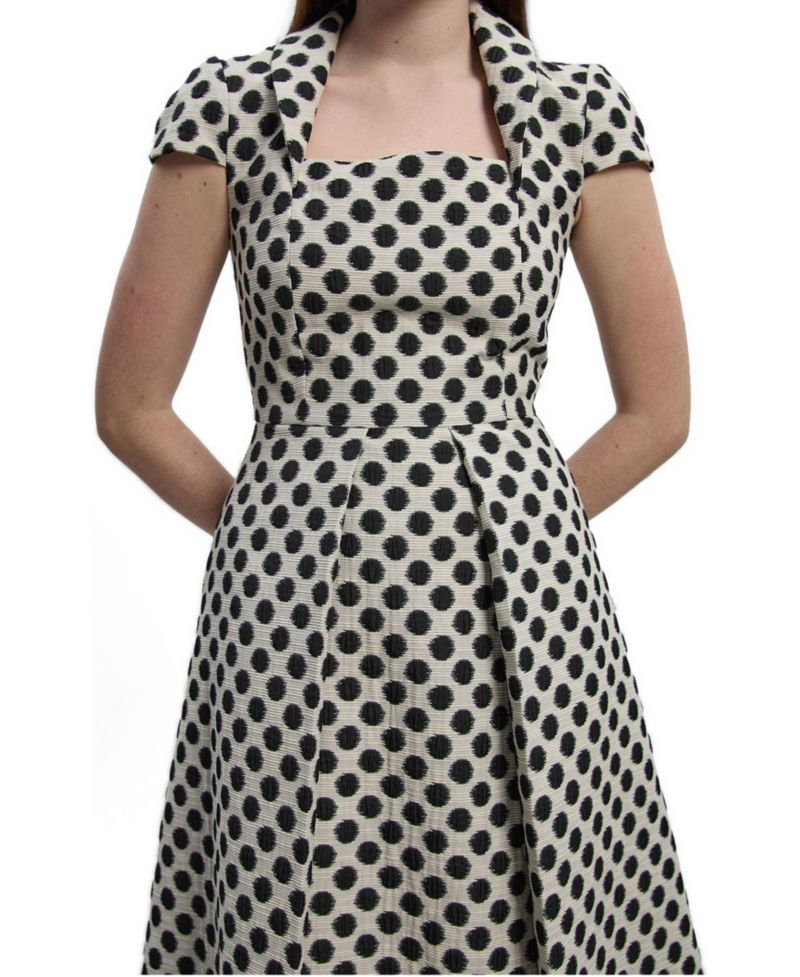 Women's Spot Jacquard Square Neck Midi Dress