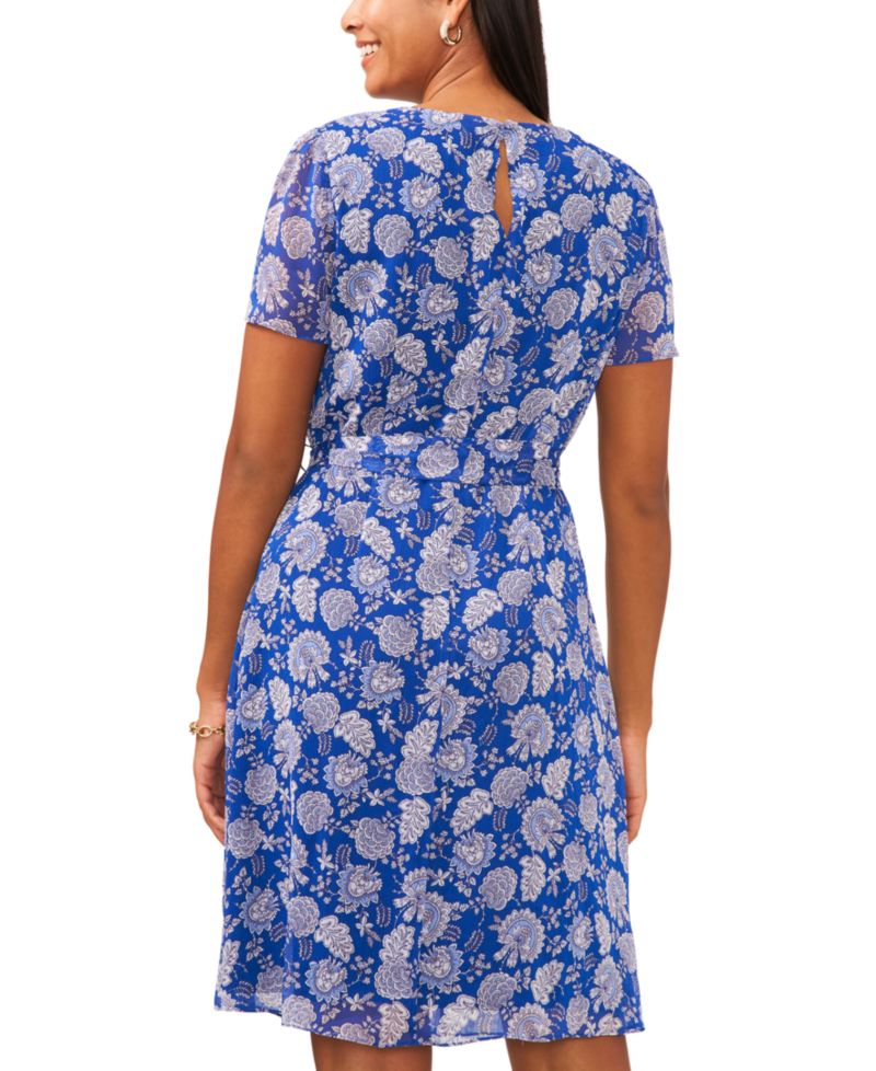 Women's Short-Sleeve Pleated Tie-Waist Dress