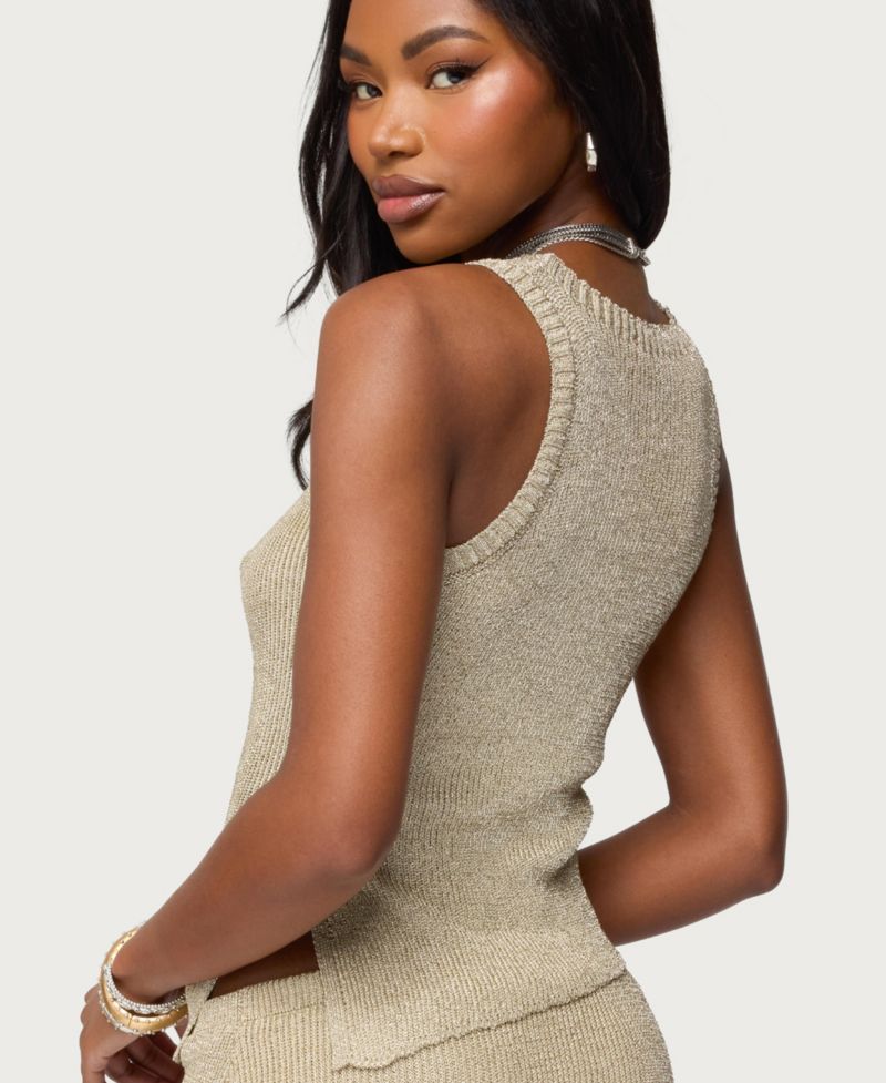 Women's Goldy Asymmetric Metallic Knit Top