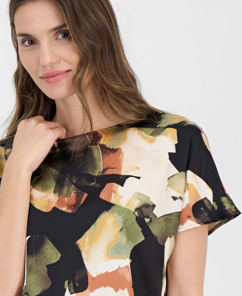 Petite Bateau Neck Short-Sleeve Printed Top