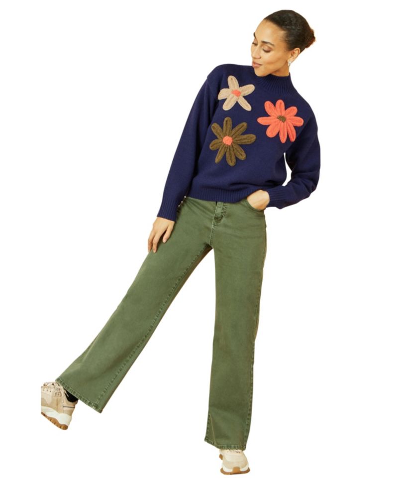 Women's Floral Detail High Neck Knit Sweater