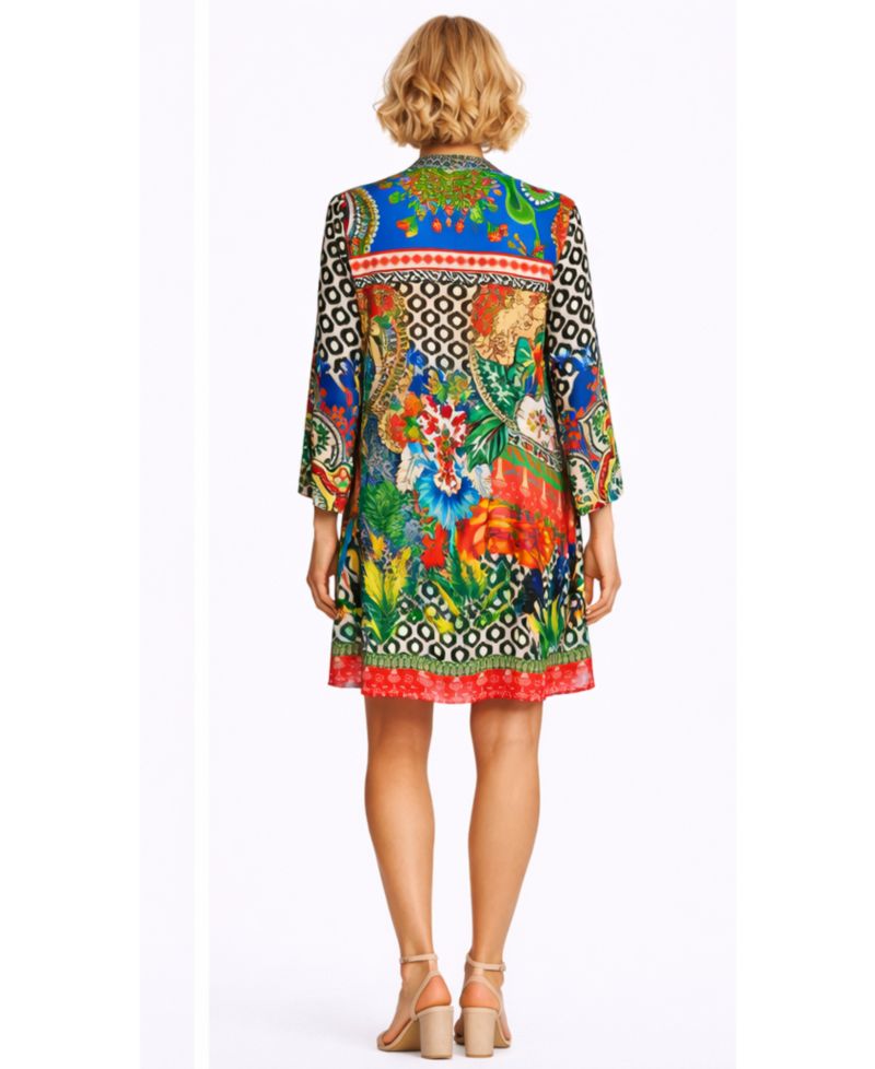 Women's Short Asymmetrical Dress with V-Neck and Mid-Length Sleeves