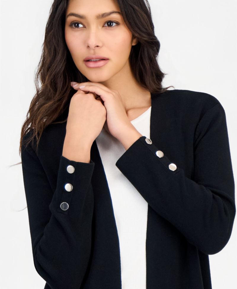 Petite Open-Front Side-Slit Cardigan