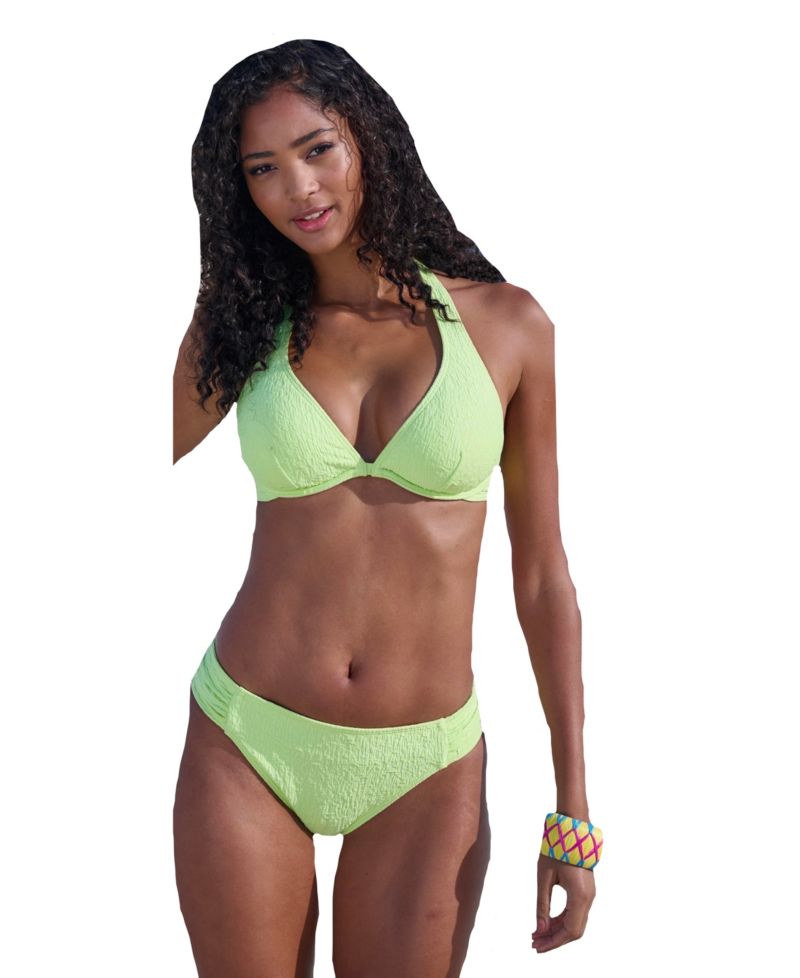 Women's Textured Bikini Style Mid-Rise Moderate-Coverage Swim Bottom