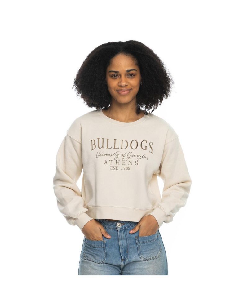 Women's Tan Georgia Bulldogs Cropped Crewneck Sweatshirt