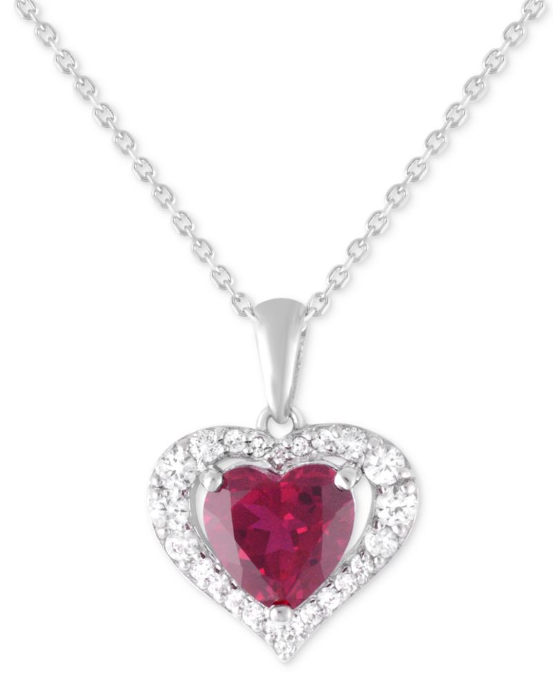Lab Grown Ruby 1-7/8 ct. t.w. Lab-created White Sapphire 5/8 ct. t.w. Heart Pendant in Sterling Silver