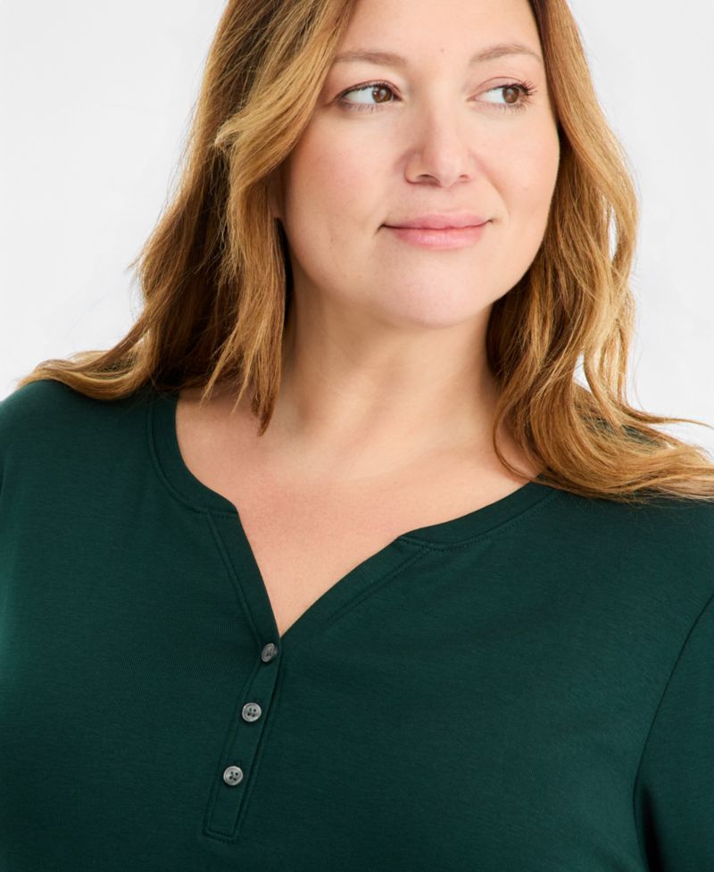 Plus Size 3/4-Sleeve Henley Tee