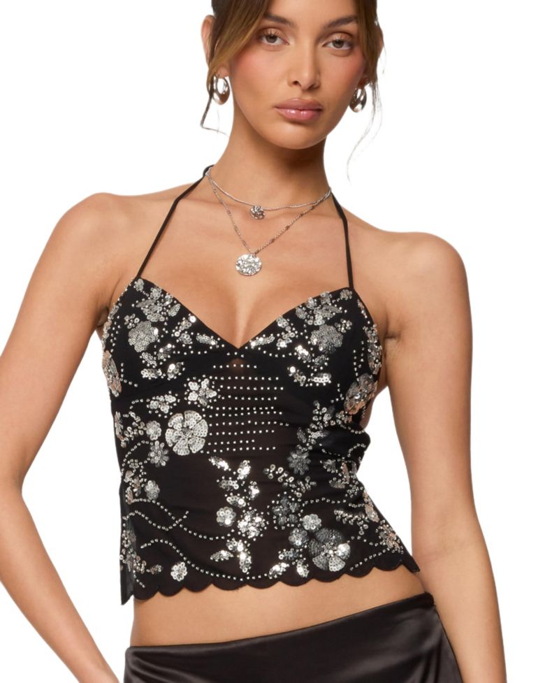 Women's Nelley Backless Beaded Sequin Chiffon Top