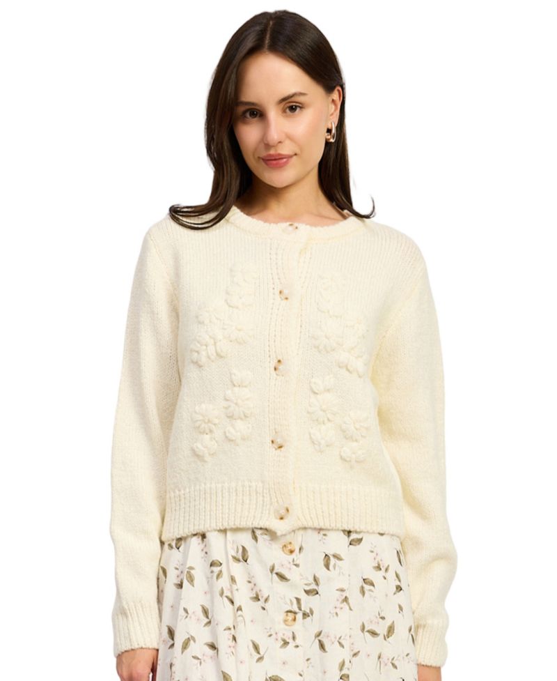 Women's Hannah Crew Neck 3D Knitted Flower Cardigan