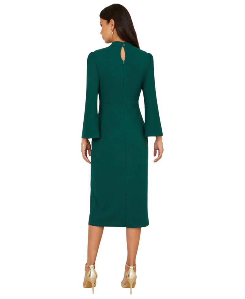 Women's Mock Neck Keyhole Tailored Midi Dress