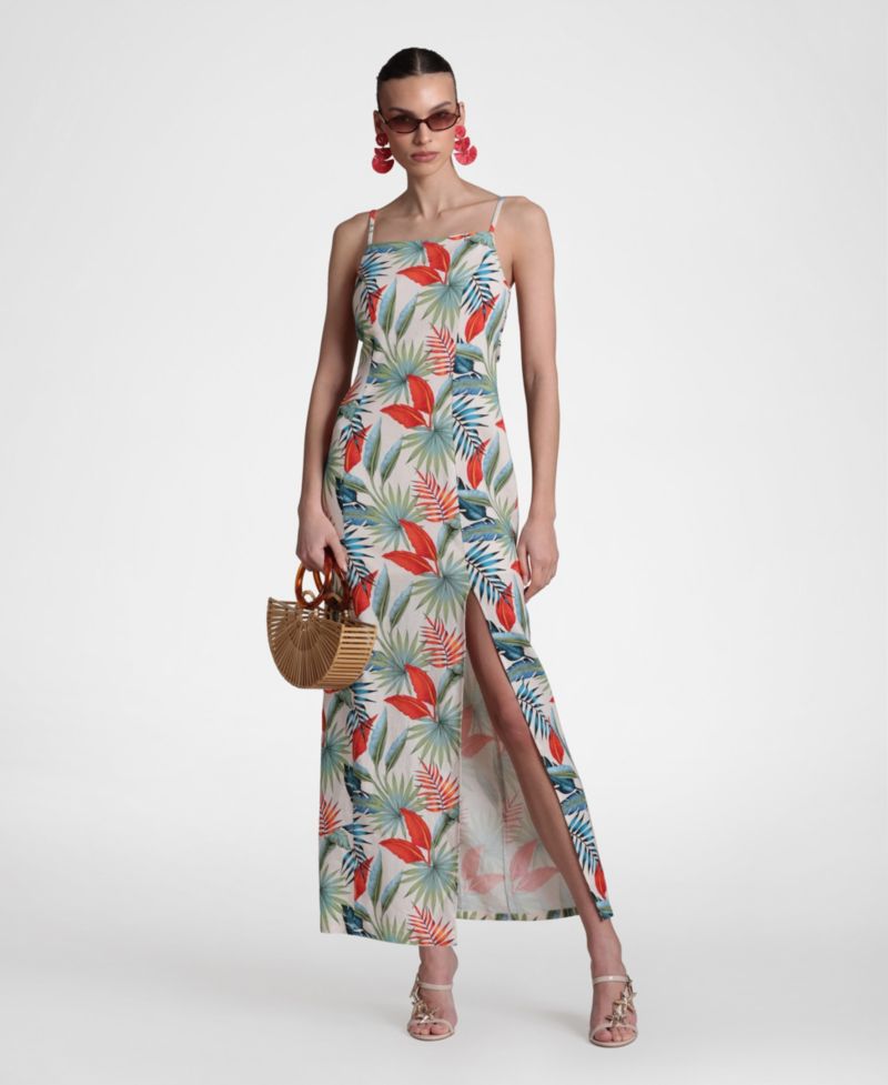 Women's Linen-Blend Maxi Slit Front Dress