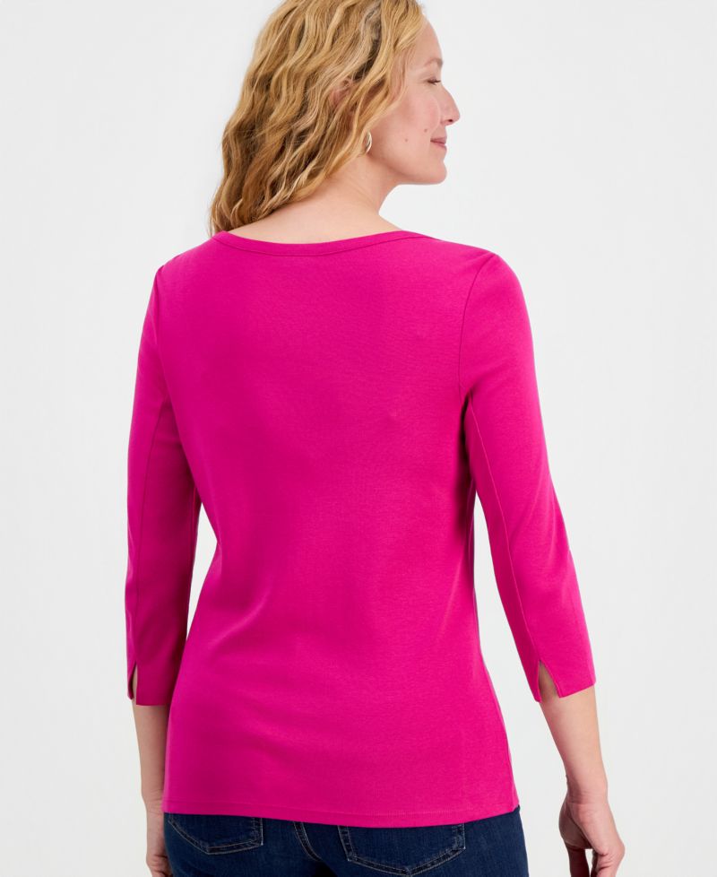 Plus Size 3/4 Sleeve Boat-Neck Top