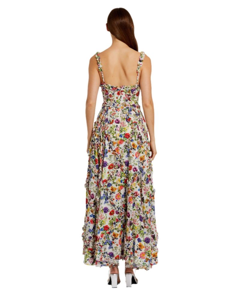 Women's Ruffle Floral Sweetheart Neck Gown