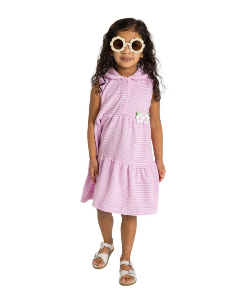Little Girls Stripe Terry Dress with Flowers