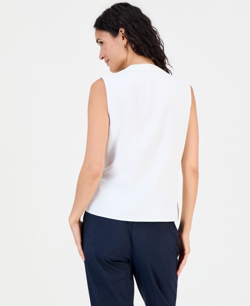 Women's Ruffled Split-Neck Sleeveless Blouse