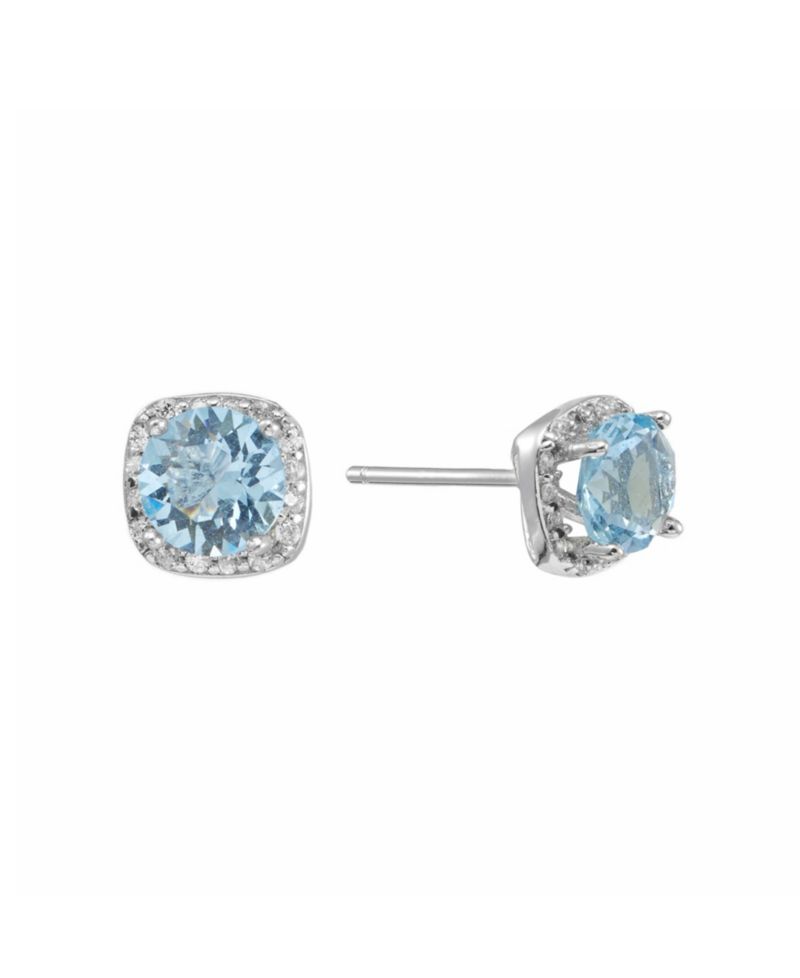 Sterling Silver 6mm Round Crystal with Cubic Zirconia Halo Stud Earrings